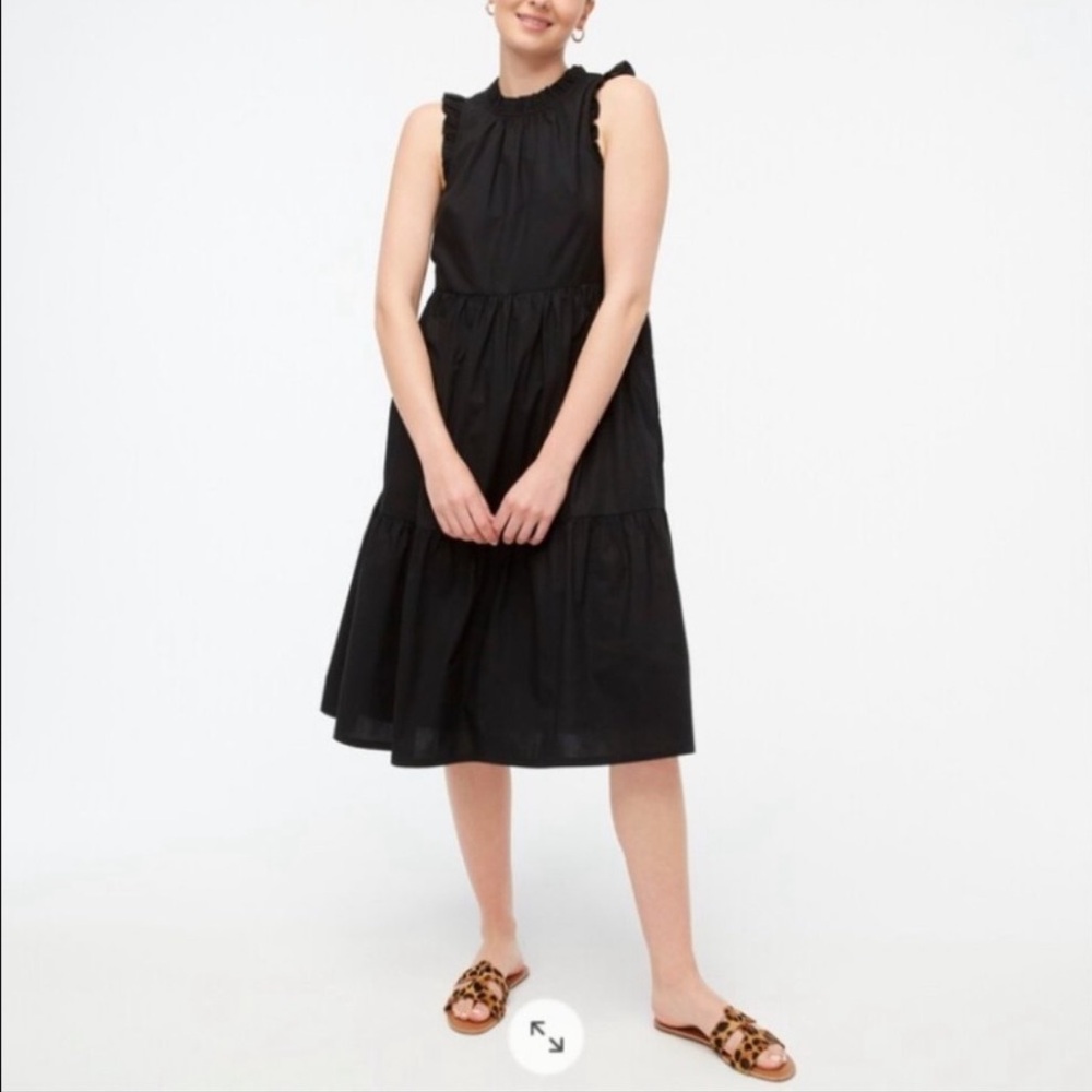 J. Crew Tiered Ruffle Sleeve Cotton Midi Dress Black Size Medium